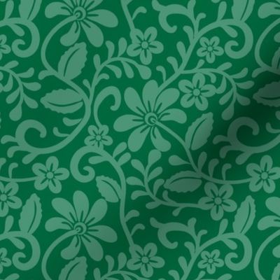 Smaller Scale Emerald Green Fancy Floral Scroll
