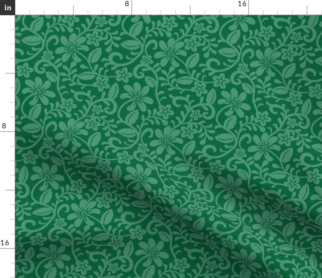 Smaller Scale Emerald Green Fancy Floral Scroll