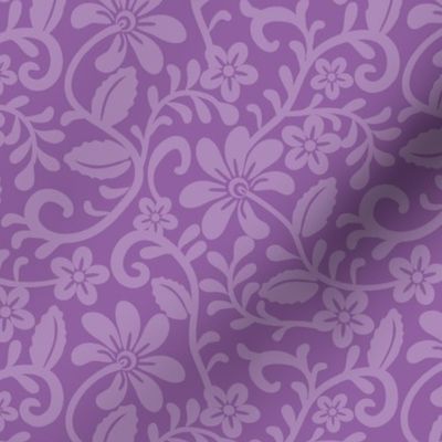 Smaller Scale Orchid Purple Fancy Floral Scroll