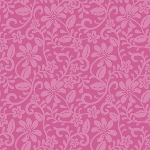 Smaller Scale Peony Pink Fancy Floral Scroll