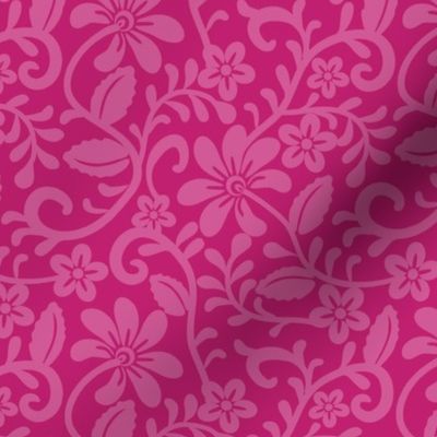 Smaller Scale Bubblegum Pink Fancy Floral Scroll