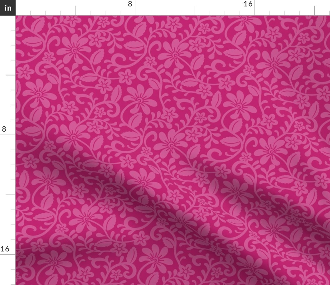 Smaller Scale Bubblegum Pink Fancy Floral Scroll