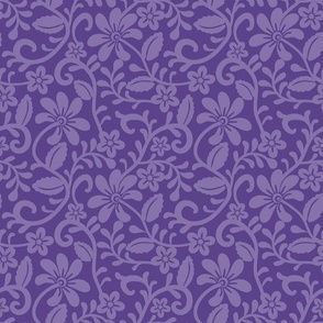 Smaller Scale Grape Purple Fancy Floral Scroll