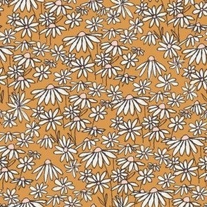 SMALL chamomile daisy meadow fabric - daisy bedding, wallpaper, yellow