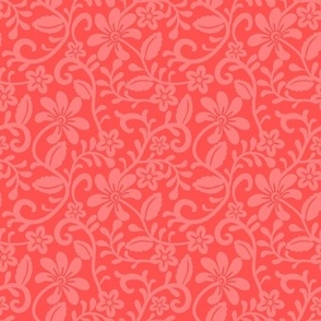 Smaller Scale Coral Fancy Floral Scroll