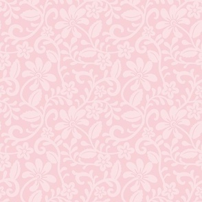 Smaller Scale Cotton Candy Baby Pink Fancy Floral Scroll