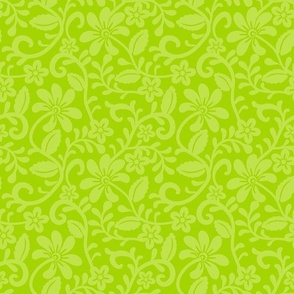 Smaller Scale Lime Green Fancy Floral Scroll