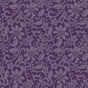 Smaller Scale Plum Purple Fancy Floral Scroll