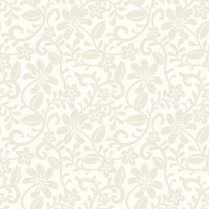 Smaller Scale Natural Ivory Fancy Floral Scroll