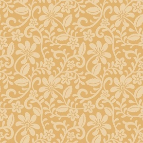 Smaller Scale Honey Gold Fancy Floral Scroll