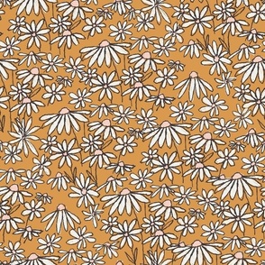 MEDIUM chamomile daisy meadow fabric - daisy bedding, wallpaper, yellow