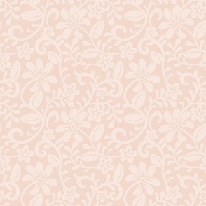 Smaller Scale Baby Blush Nude Fancy Floral Scroll