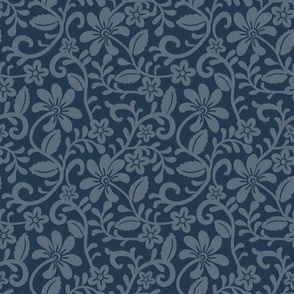 Smaller Scale Navy Fancy Floral Scroll