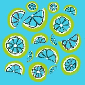 Zingy Lime Slices - Whole and Half - On Sky Blue