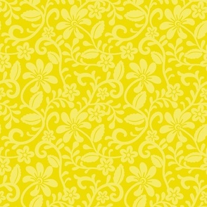 Smaller Scale Lemon Lime Yellow Fancy Floral Scroll