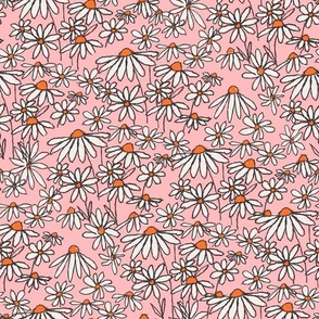 MEDIUM chamomile daisy meadow fabric - daisy bedding, wallpaper, pink