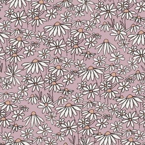 MEDIUM chamomile daisy meadow fabric - daisy bedding, wallpaper, lilac