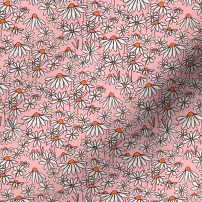 SMALL chamomile daisy meadow fabric - daisy bedding, wallpaper, pink