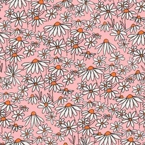 SMALL chamomile daisy meadow fabric - daisy bedding, wallpaper, pink