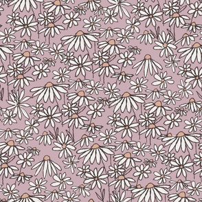 JUMBO chamomile daisy meadow fabric - daisy bedding, wallpaper, lilac