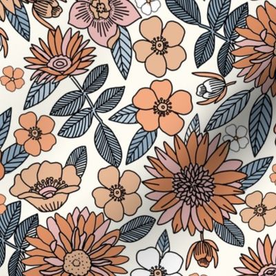 MEDIUM retro floral fabric - 70s floral wallpaper