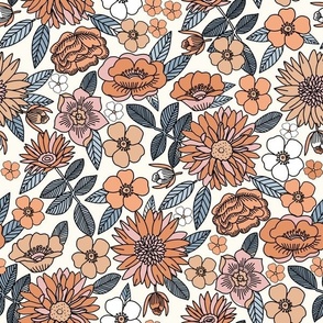 MEDIUM retro floral fabric - 70s floral wallpaper