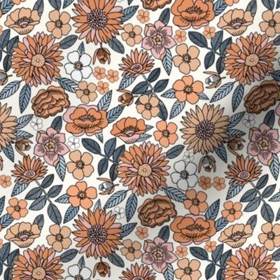 SMALL retro floral fabric - 70s floral wallpaper