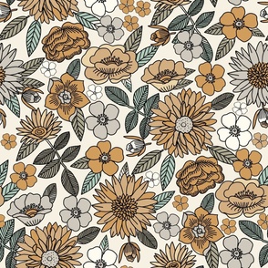 JUMBO retro floral fabric - 70s floral wallpaper