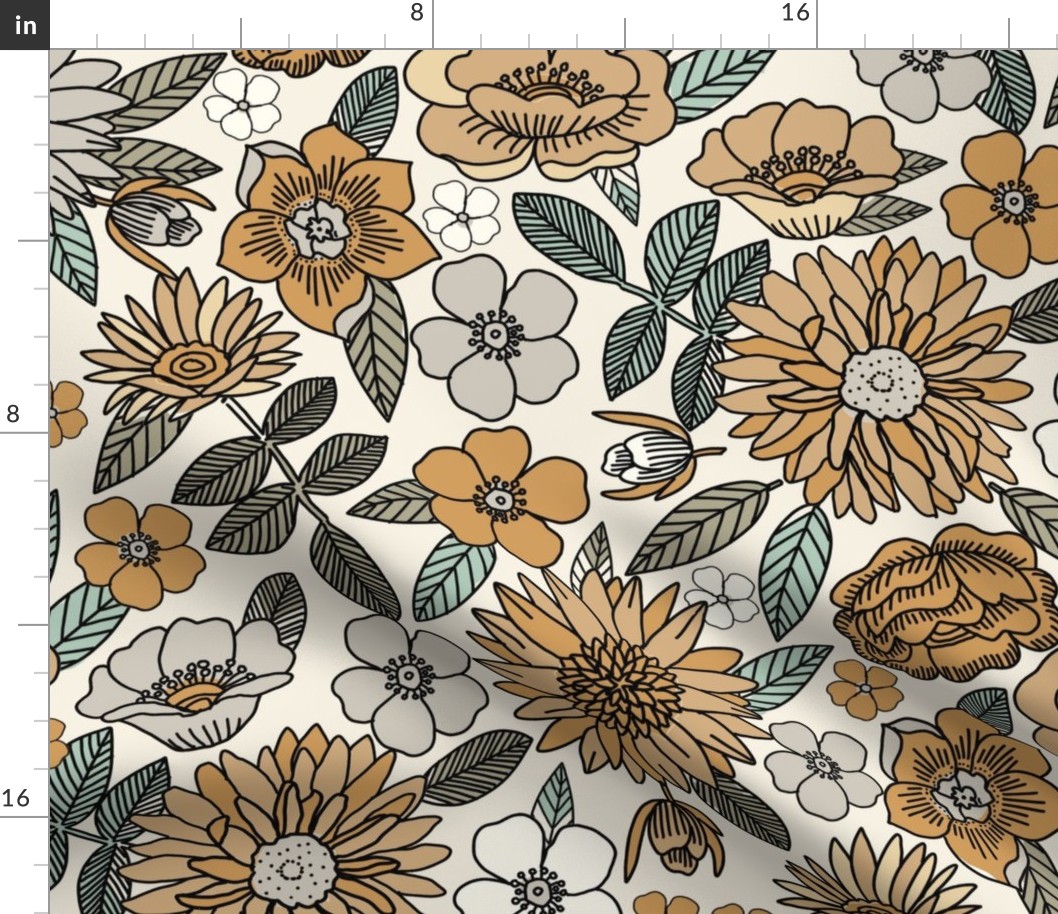 JUMBO retro floral fabric - 70s floral wallpaper