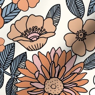 JUMBO retro floral fabric - 70s floral wallpaper