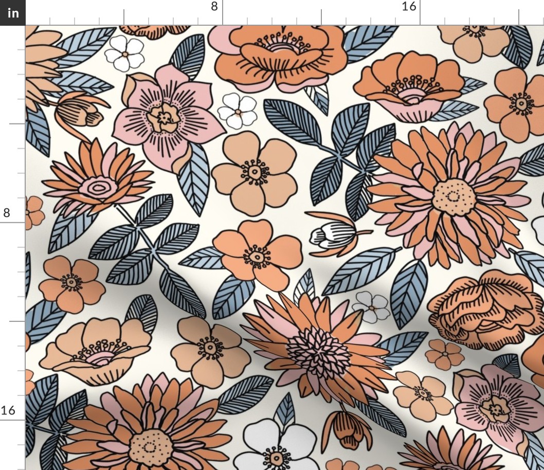 JUMBO retro floral fabric - 70s floral wallpaper