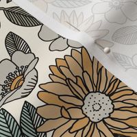 MEDIUM retro floral fabric - 70s floral wallpaper