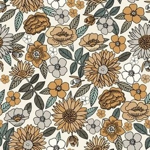 SMALL retro floral fabric - 70s floral wallpaper