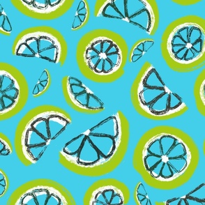 Lime Slices On A Fresh Blue Background
