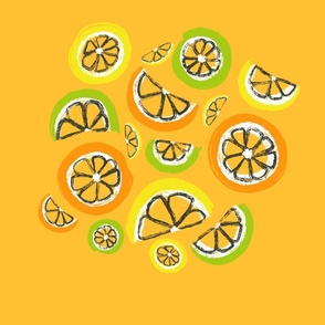 Cluster Of Citrus Slices on Orange Background