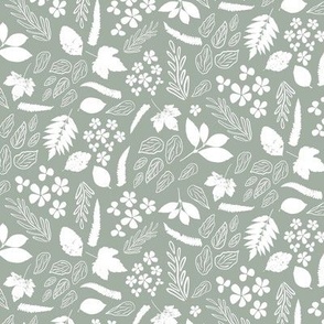 Seasonal Delights - Florals, Flowers, Leaves - Sage Green and White