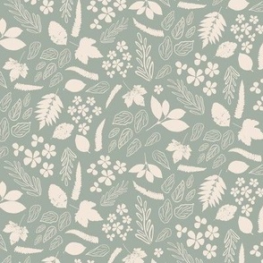 Seasonal Delights - Florals, Flowers, Leaves - Sage Green and Cream
