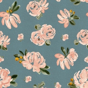 Small - Blush Blooms - Teal w Texture