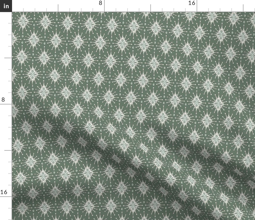 Chamak - Indian Block Print Boho Geometric Green Small Scale