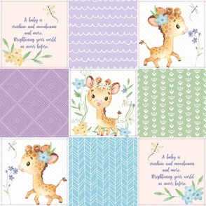 GiGi the Giraffe Nursery Patchwork Quilt – Girls Baby Blanket Bedding (lavender green blue) Quilt A