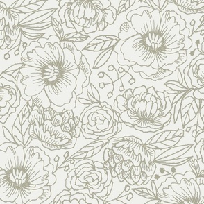 JUMBO hand-drawn peony florals wallpaper, flower design for interiors