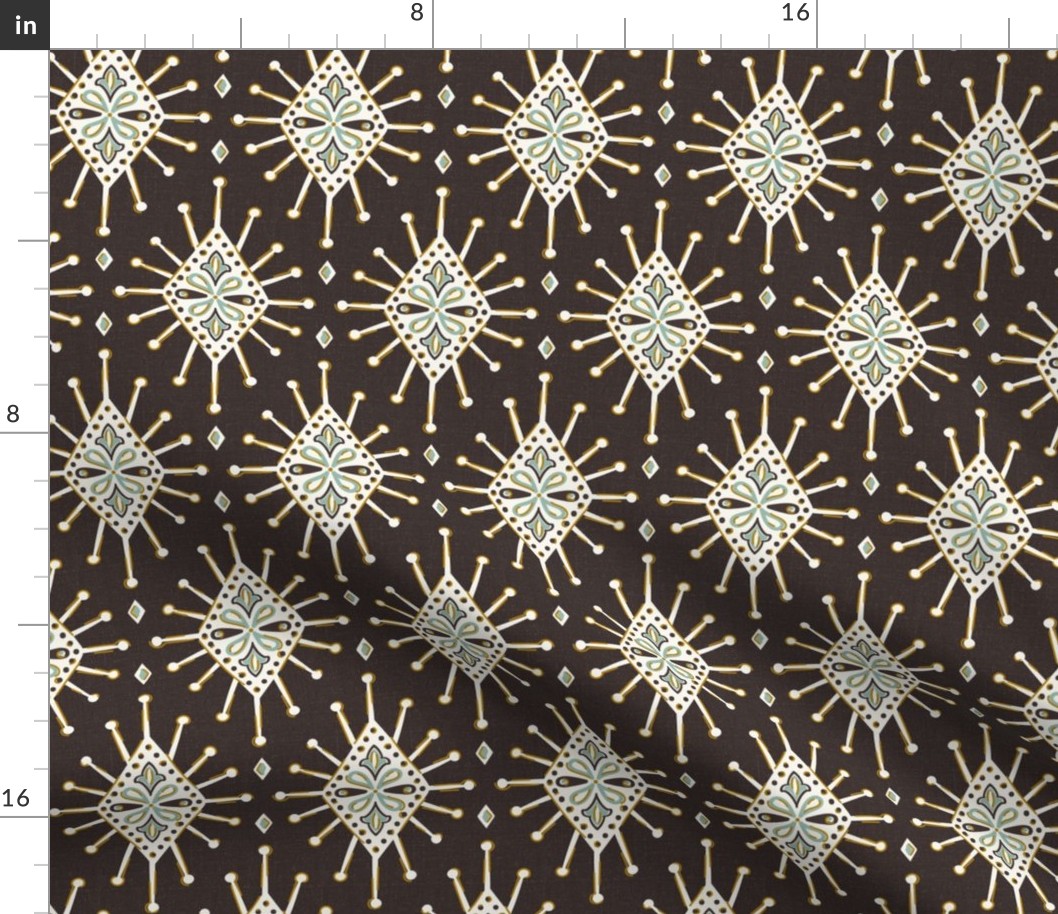 Chamak - Indian Block Print Boho Geometric Dark Brown Regular Scale