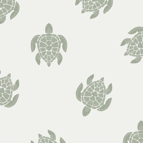 JUMBO sage sea turtles wallpaper, large scale turtle fabric for decor
