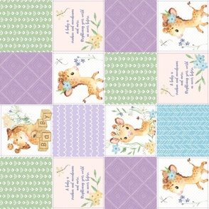 4 1/2" GiGi the Giraffe Patchwork Quilt – Girls Baby Blanket Nursery Bedding (lavender green blue) Quilt A, ROTATED