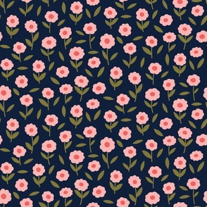 Large // Tiny peach flowers on navy 