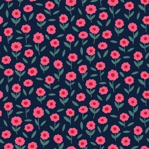 Large // Tiny pink flowers on navy