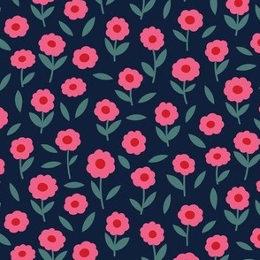 medium // Tiny pink flowers on navy