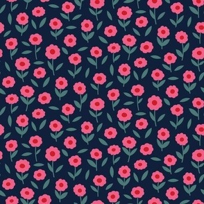 small // Tiny pink flowers on navy