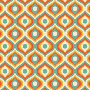 groovy psychedelic swirl retro vintage wallpaper 4 medium scale 60s 70s turquoise red by Pippa Shaw