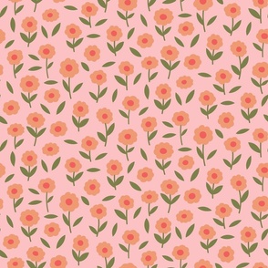 Large // Tiny peach flowers on pink